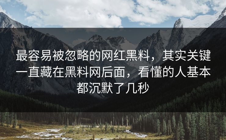 最容易被忽略的网红黑料，其实关键一直藏在黑料网后面，看懂的人基本都沉默了几秒