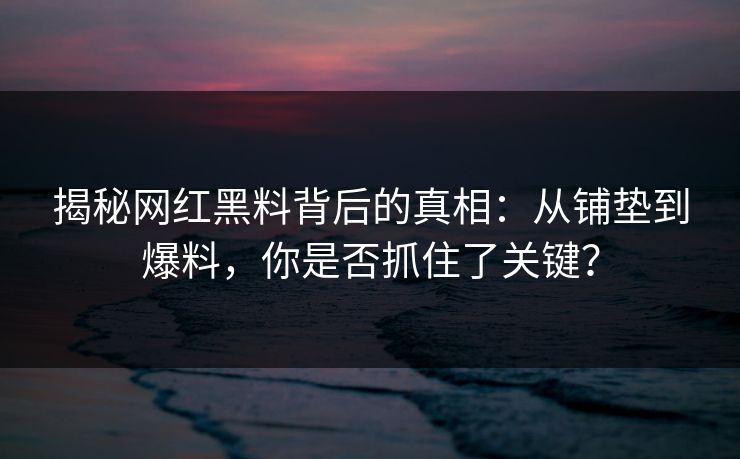 揭秘网红黑料背后的真相：从铺垫到爆料，你是否抓住了关键？